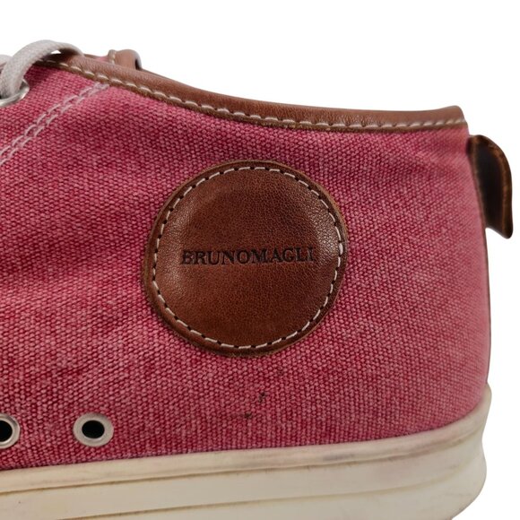 Bruno Magli Italy Burgundy Brown Canvas Leather Mid Sneakers Mens 7 Casual Shoes - Picture 12 of 15